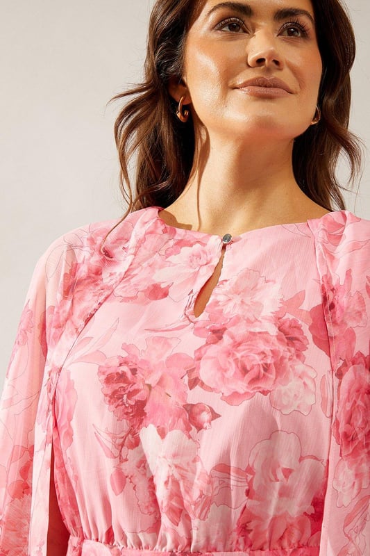 Printed Cape Sleeve Midaxi Chiffon Dress