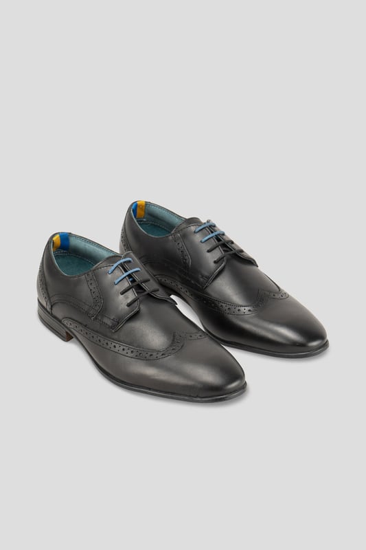 View of Miles Black Wingtip Derby Leather Brogue Shoes