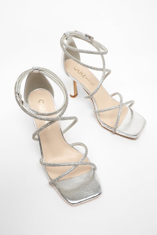 Quiz silver diamante heel sandals online