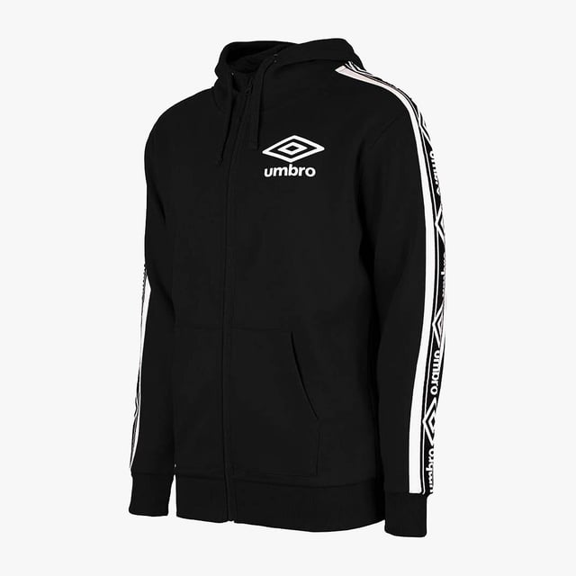 Umbro Long Sleeve Zip Up Black Mens Taped Hoodie Track Jacket