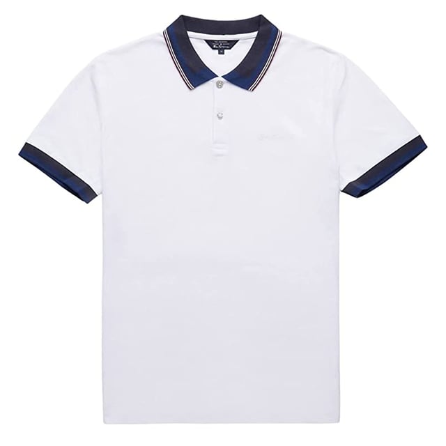 Ben Sherman Classic Fit  White Mens Stripe Collar Cotton Polo Shirt 0072551 10