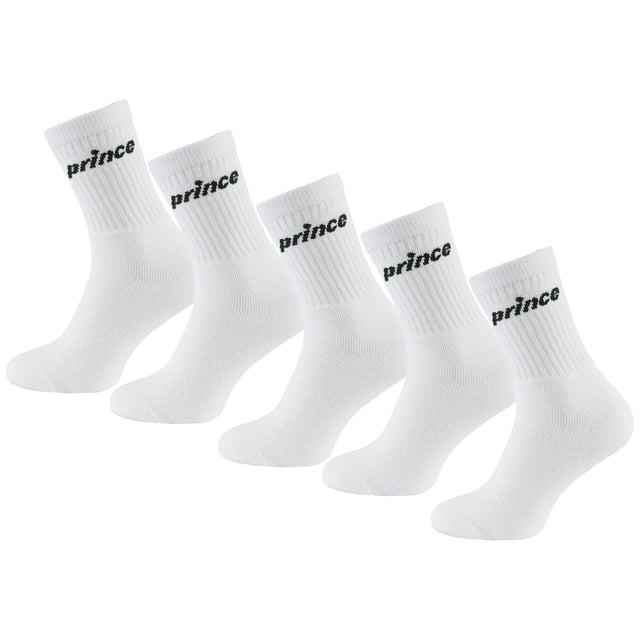 Prince Tennis White/Black 5-Pack Cushioned Mens Crew Socks MSHPR125