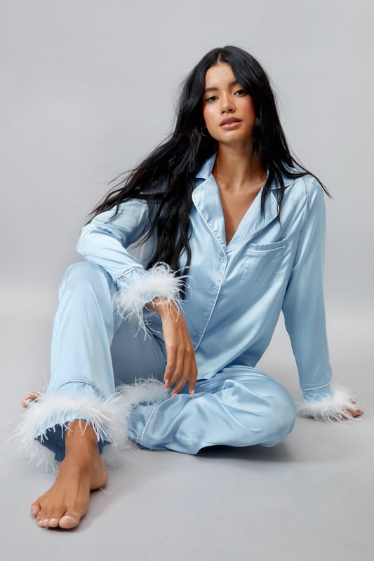 Something Blue Embroidered Feather PJ Pants Set