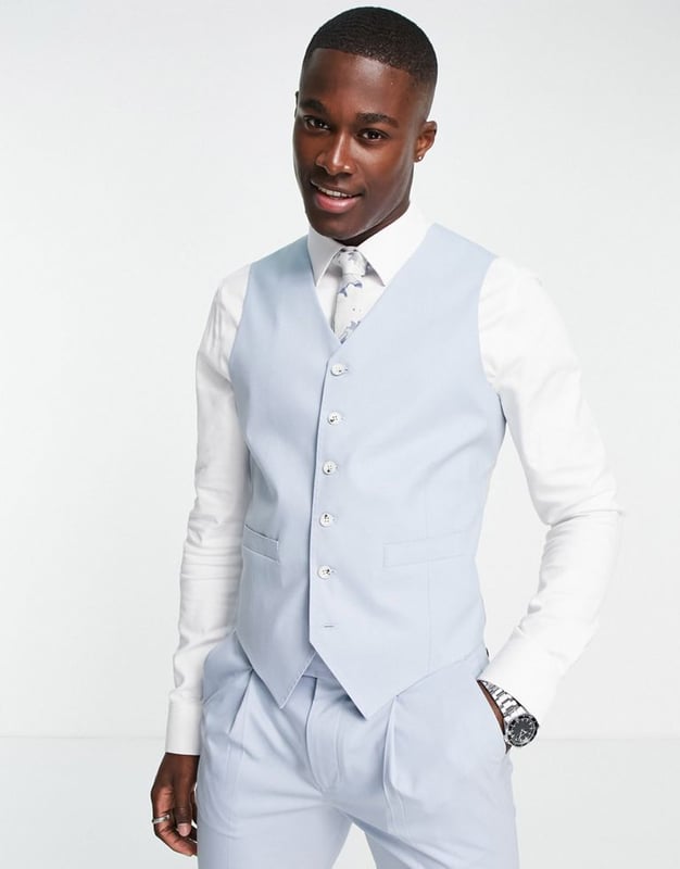 Noak Camden super skinny premium fabric waistcoat in light blue