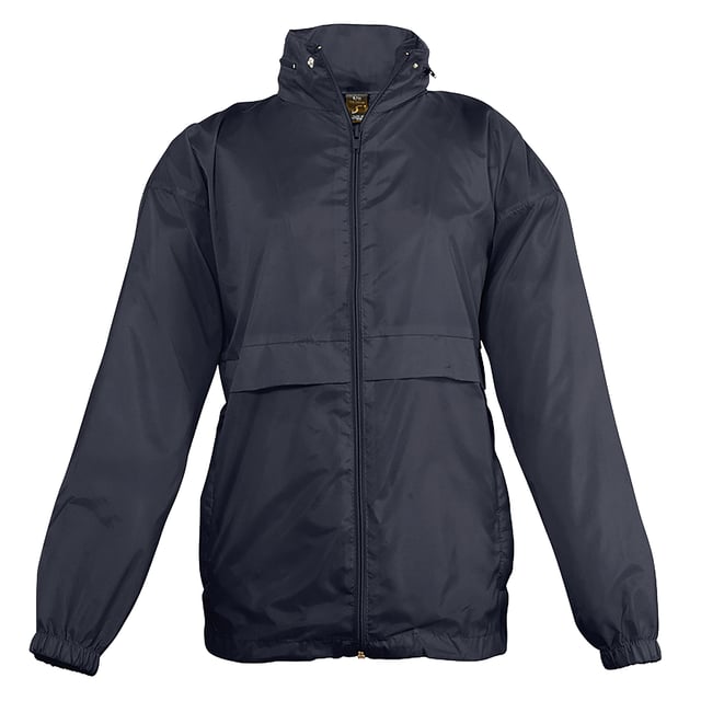 Water resistant and windproof. Unlined. Concealed hood. Full length self colour zip. Underarm ventilation eyelets. Two front zip pockets. Elasticated cuffs. Drawcord at hem. Packs/zips into front right pocket. Material: 210T nylon shell. Height (cm): 5-6(105-116), 7-8(117-128), 9-11(129-141), 12-14(142-164), 15-16(165-176).