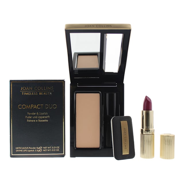 This beautifully designed compact duo brings the two ultimate make up essentials together - Meticulous Skin Perfecting Powder evens tone, regulates shine, hydrates and fills fine lines to make the skin look fabulous and a super hydrating, highly pigmented Divine Lips lipstick to add colour and protect the lips. Unique, elegant compact with mirror in lid and a powder puff..
