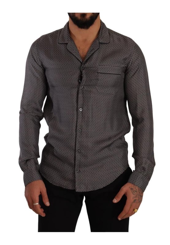 Model: Button down shirt
  Fitting: Slim fit
  Material: 100% Silk
  Colour: Grey
  Front button closure
  Logo Details
  Made in Italy
