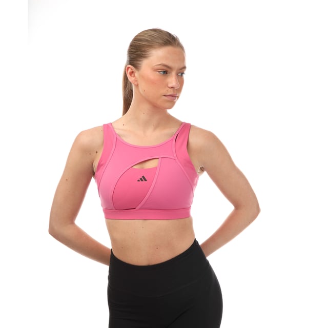 Women's adidas Power Impact Luxe Medium Support Bra in pink.- Round neck.- Removable padding.- Tight fit with medium support.- HEAT.RDY.- Main Material: 70% Polyamide (Recycled)  30% Elastane. Elastic Part: 76% Polyamide (Recycled)  24% Elastane. Outer Shell: 73% Polyamide (Recycled)  27% Elastane.- Ref: IC6906.