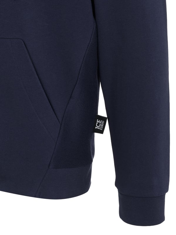 80% algodón, 20% poliéster; Suéter iceberg;  Modelo: S1M-E04163416685;  Mano de obra de alta calidad;  Mezcla de algodón suave;  Capucha con cordón y cordón de ajuste;  Cremallera;  Dos bolsillos delanteros;  dobladillo elástico;  Detalles del logotipo de Iceberg