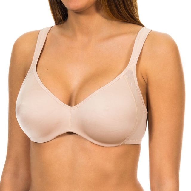 Sujetador de la marca Playtex.
Sujetador de copa blanda y con aros.
Sin relleno.
Tirantes anchos elásticos y regulables.
Tejido con transparencias.
Cierre trasero mediante corchetes de tres posiciones.
Laterales elásticos.
Costuras vistas a tono.
 Composición: 76% Poliamida, 24% Elastano
 Cuidados:
Lavar a mano.
No usar lejía.
No usar secadora.
No planchar.
No lavar en seco.