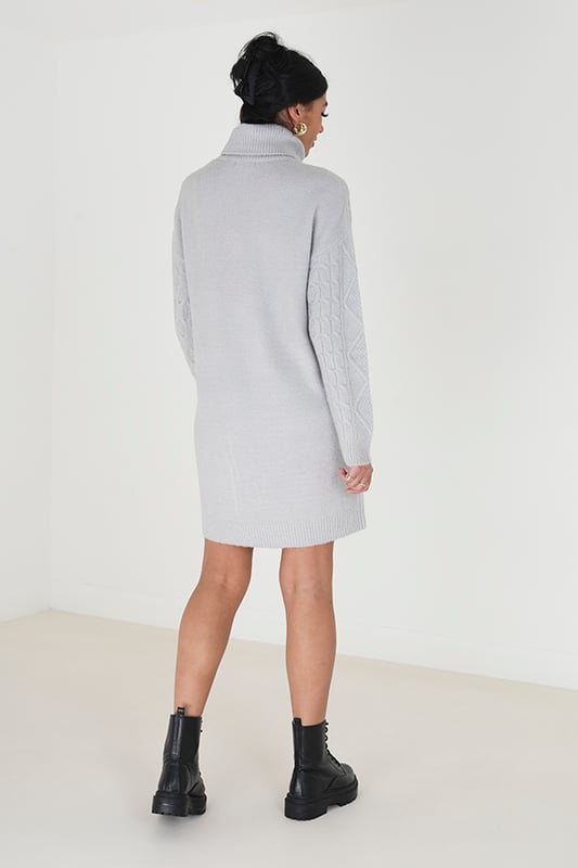 Grey Sinbya Roll Neck Cable Knit Jumper Dress