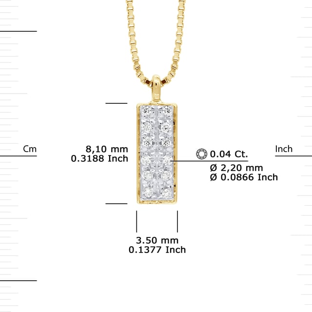 Collar de diamantes 0.04 CTS - Oro amarillo 750 milésimas (18K) - CALIDAD DE CALIDAD - CADENA DE CAJA - Longitud: 42 cm - Entregado en un caso con un certificado de autenticidad y una garantía internacional - Todas nuestras joyas están hechas en Francia.