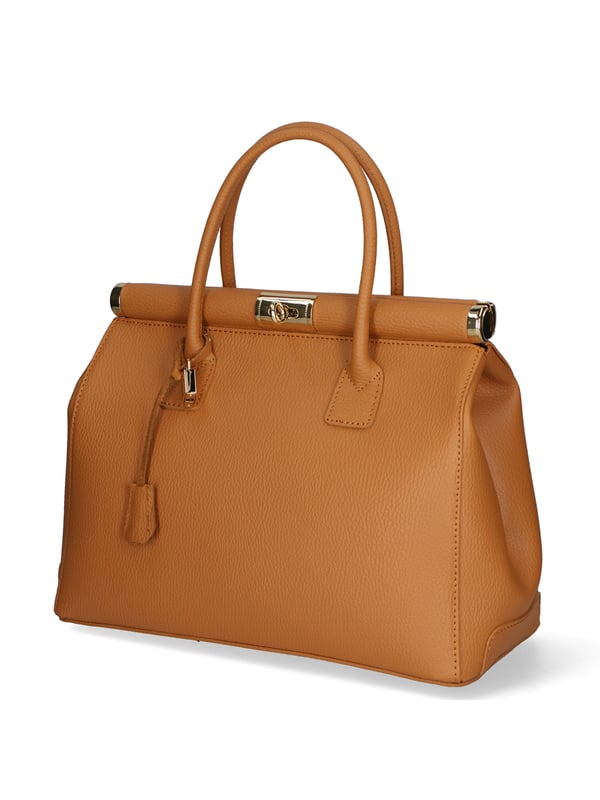 Bolso de mano de mujer de dos compartimentos con bandolera extraíble. Producto artesanal italiano en piel genuina dólar. Hecho en Italia