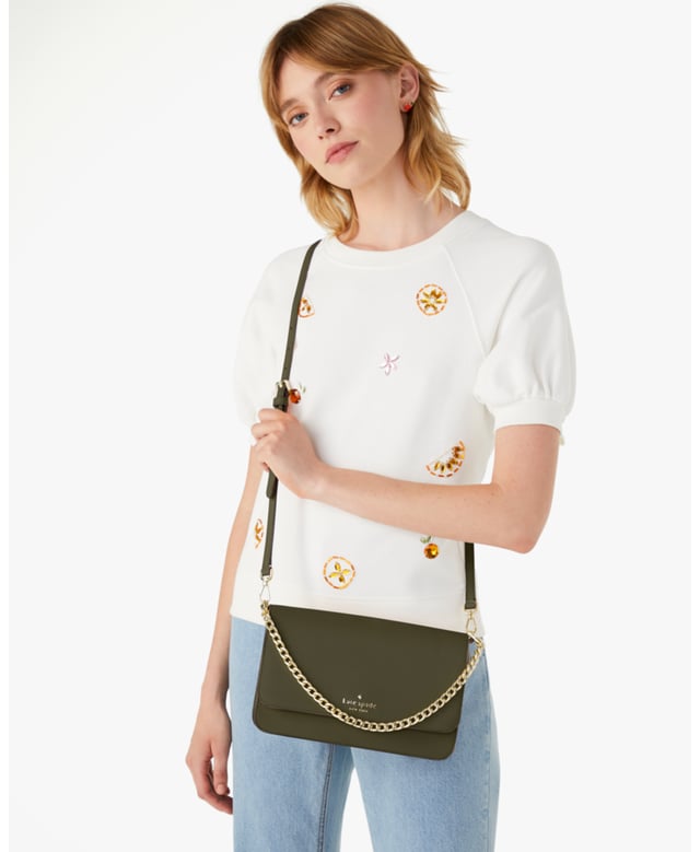 Madison Saffiano Leather Willow Flap Convertible Crossbody, Metal Pinmount With Spade Logo, Back Zip Pocket, Back Zip Pocket,  Length: 5.50 Cm,  Width: 15.50 Cm,  Height: 25.00 Cm
