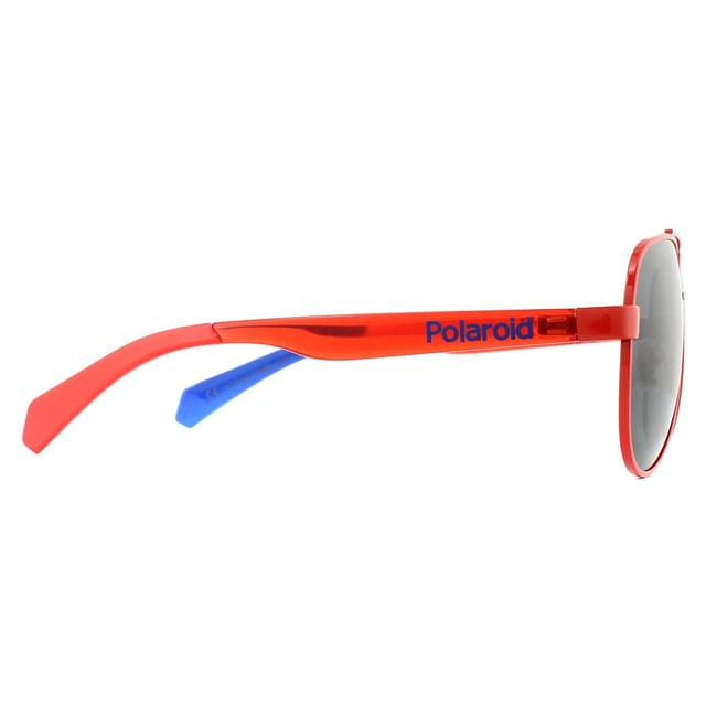 Polaroid Kids Sunglasses PLD 8034/S C9A M9 Red Grey Polarized are a vibrant aviator style for kids. With adjustable nose pads, a perfect fit is guaranteed for children aged 8-12 years. Polarized lenses will ensure a comfortable view and the temples are signed off with the Polaroid logo.