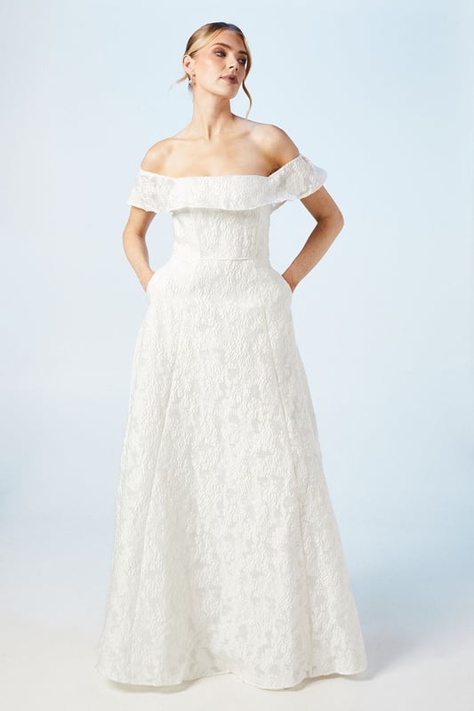 Bardot Jacquard Full Skirted Wedding Dress