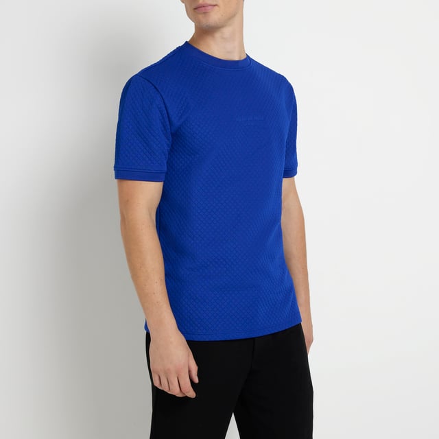 River Island Mens TShirt Blue Slim Fit Quilted
