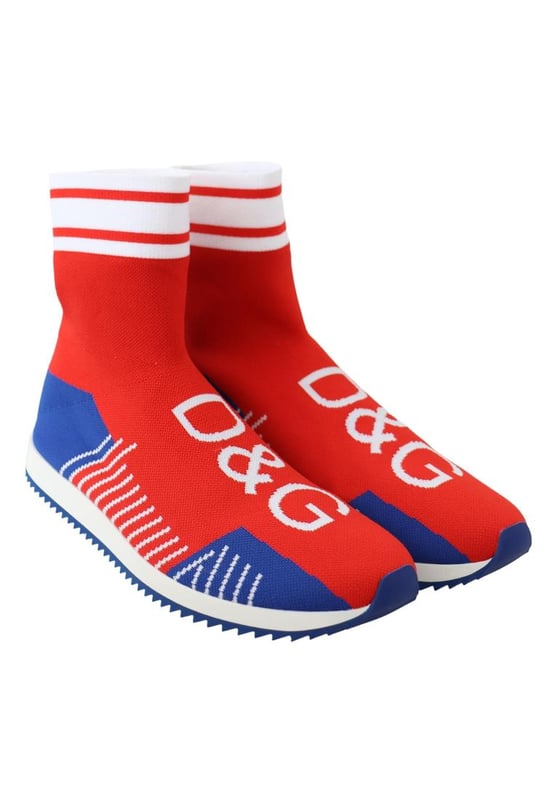 Dolce & Gabbana Men's Blue Red Sorrento Logo Sneakers Socks Shoes