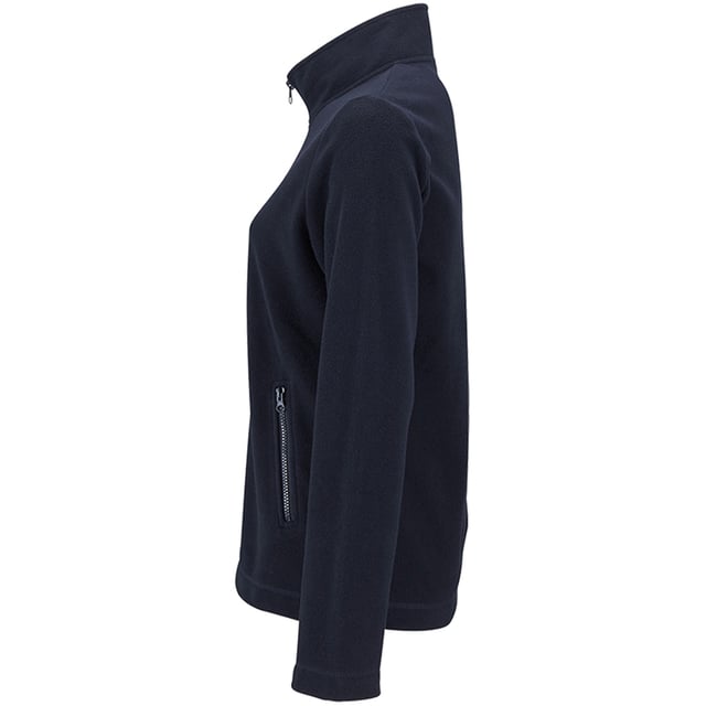 Fleecejacke für Damen. Ungefüttert. Geformte Passform. Durchgehender Reißverschluss. Zwei Fronttaschen mit Reißverschluss. Offene Manschetten und Saum. 100% Polyester.