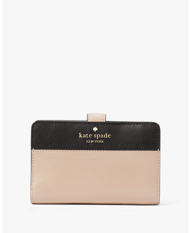 Madison Colorblock Saffiano Leather Medium Compact Bifold Wallet, Metal Pinmount Logo,  Length: 3.00 Cm,  Width: 14.00 Cm,  Height: 9.00 Cm
