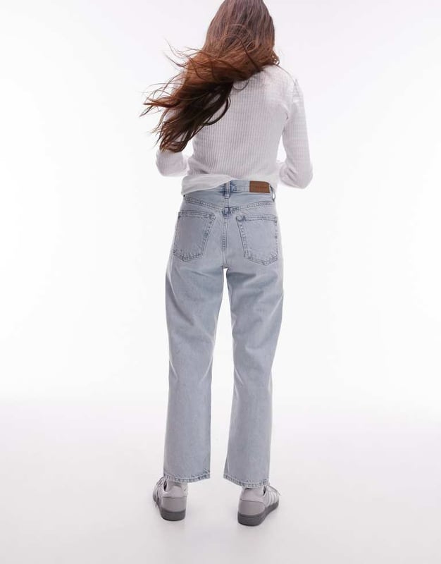 Topshop Editor high rise straight jean in bleach-Blue - Main Image