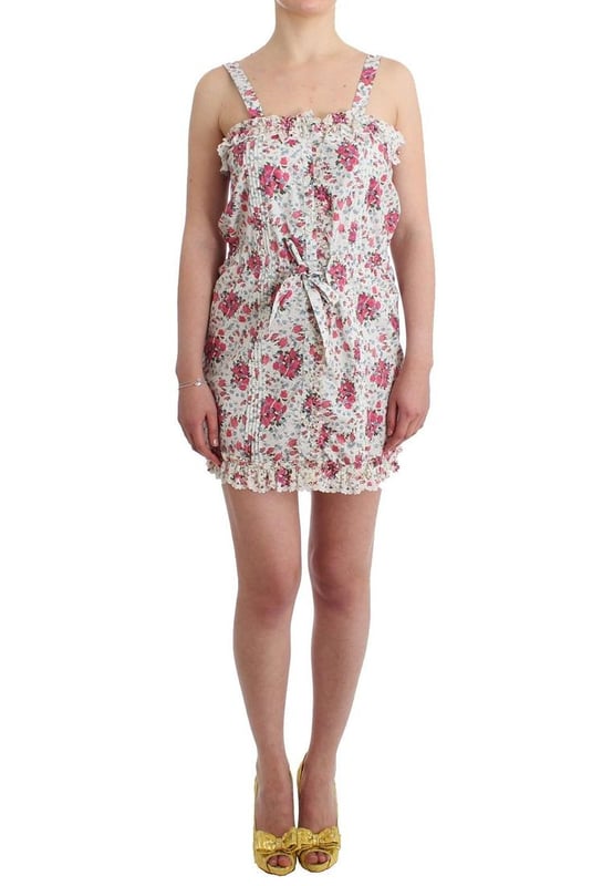 Brand: Ermanno Scervino Beachwear Dress
  Material: 100% Cotton
  Color: Pink White
  Model: Sundress
  Skirt Length: Above knee
  Waist Tie
  Sleeveless
  Suitable for Women