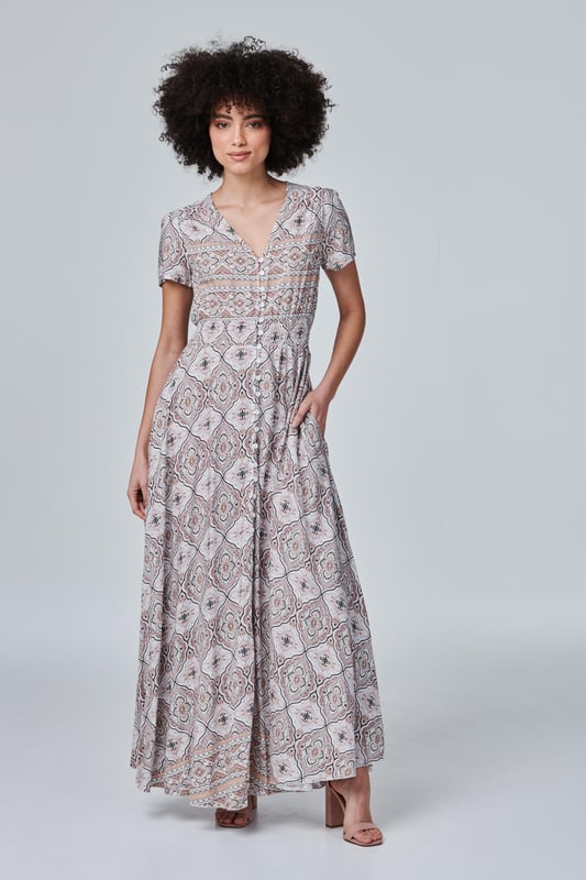 Graphic print hidden sales pocket longline dress