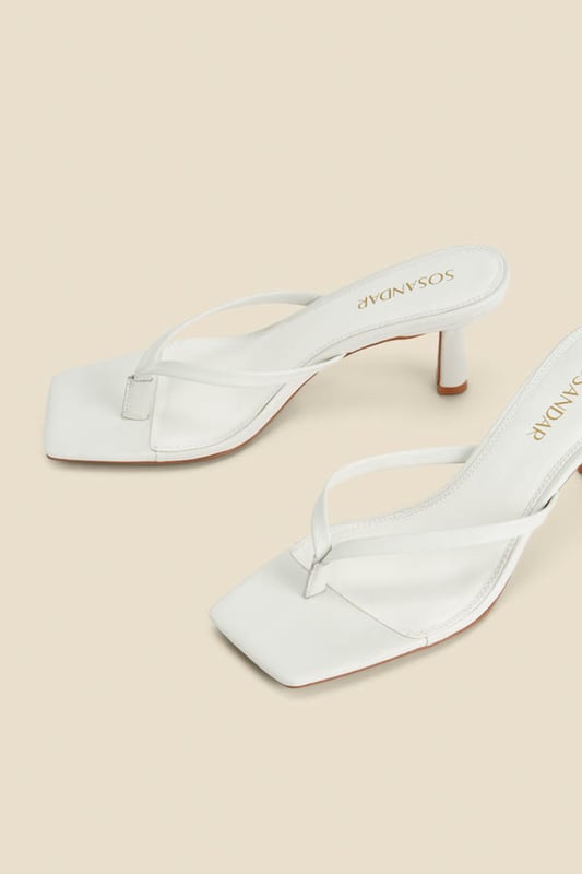 White Mid Heel Flip Flop Sandals