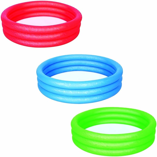 Bestway Play Pool Set Assorted Colours - 30cm

This inflatable top ring with tough PVC and polyester outer wall paddling pool is the perfect kid sized swimming pool.

Key Features:

  Pool Size: 1.54m x 0.38m with a (75%) 477L water capacity
  Available in three different colours
  Includes heavy duty repair patch