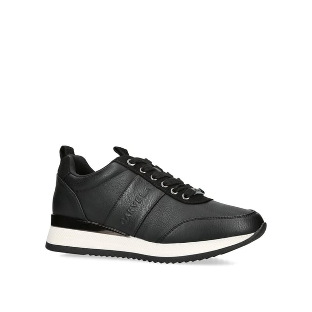 This Carvela Frame Runner trainers is crafted in black with a flat lace up front. There are gunmetal Icon C branding features across the trainer. The sole in pumped in white.