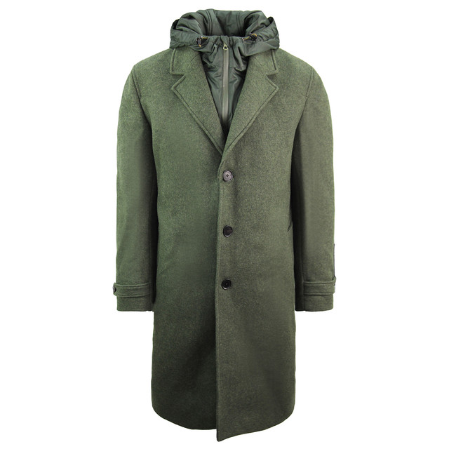 Chaqueta de botón con capucha lacoste abrigo para hombre de lana verde oscuro BH9417 El9