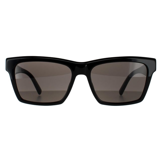 Saint Laurent Rectangle Unisex Shiny Black Dark Grey Sunglasses Saint Laurent are a statement bold design with Mongram YSL logo on the winged temples and a strong top frame for a contemporary fashionable look.