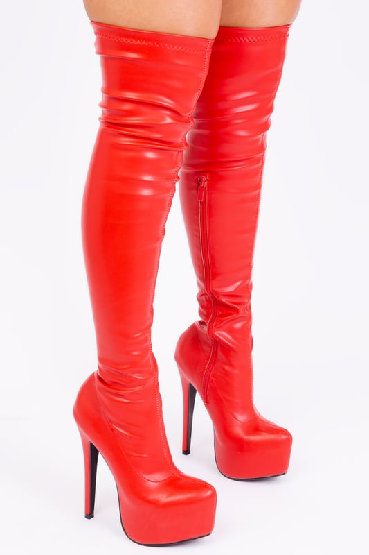 Red faux cheap leather booties