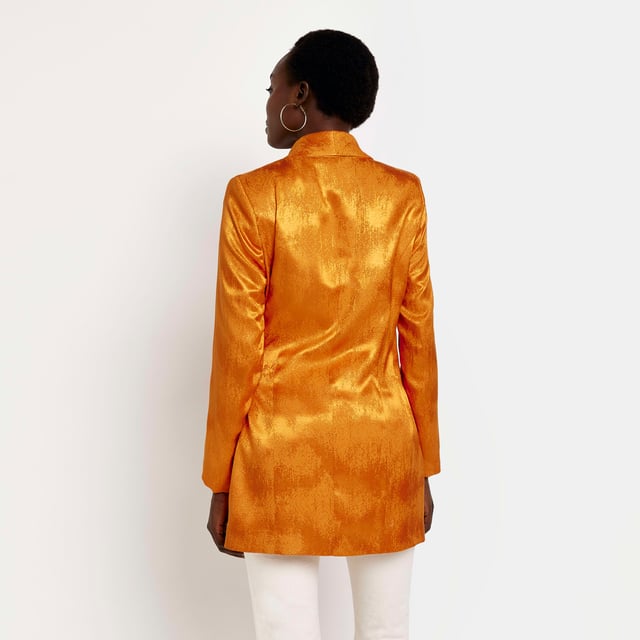 River Island Womens Blazer Orange Jacquard Belted Wrap