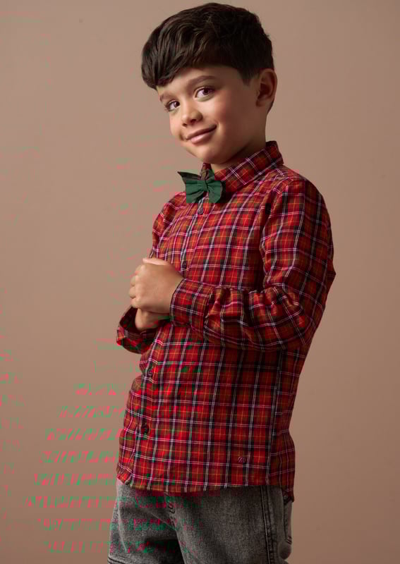 Check it out! This is the ultimate check shirt upgraded A&R style. Made from super soft fabric in festive colours finished perfectly with a dapper bow tie. It's a MUST for your Christmas party wardrobe.