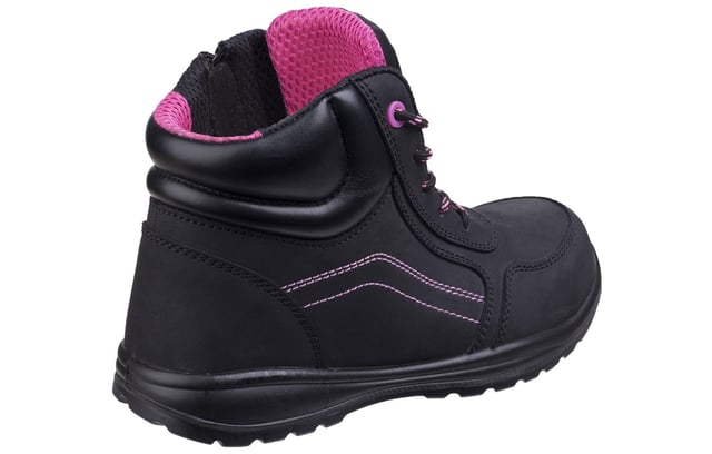 Composite lightweight lace up ladies safety boot with quick-access side zip, breathable mesh lining, padded PU comfort collar and dual density PU outsole 
 -Action Smooth Leather Upper -Breathable Mesh Lining -200 Joules Fibre Glass Composite Toecap -Anti-penetration Non-Metal Midsole -Side Zip for Quick Access -Padded PU Collar and PU Tongue -Removable EVA Footbed -Dual Density Injected PU Outsole