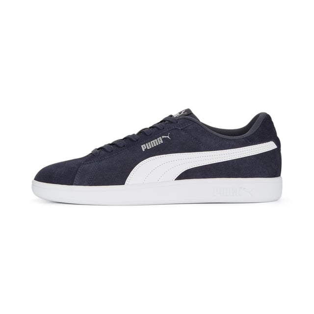 PRODUCT STORY: The tennis-inspired Smash is back and better than ever, featuring its classic silhouette, with long, clean lines, and an updated padded collar and sockliner. FEATURES & BENEFITS: LWG: The leather sourced in this product comes from environmentally responsible leather manufacturing and is audited and certified via the Leather Working Group protocol; SOFTFOAM+: Step-in comfort sockliner designed to provide soft cushioning thanks to its extra thick heel.DETAILS: Suede upper; Updated eyestay design; Stitched-through and padded collar; Lace closure for a snug fit; PUMA No. 1 Logo on tongue; PUMA No. 2 Logo on quarter; PUMA Formstrip on medial and lateral sides; PUMA Cat Logo on heel; Lining: Textile; Outsole: Rubber; Upper: Leather; Sockliner: Textile.
