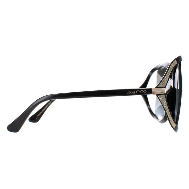 Jimmy Choo Butterfly Womens Black Dark Grey Gradient TILDA/G/S  Sunglasses are a stunning butterfly style which feature a cool gap at the sides where the sunglasses start to wrap around the face. This is embellished with sparkly glitter like finish and a funky hinge design.