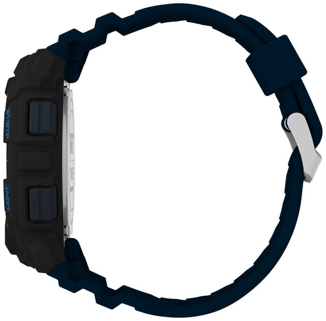 Dit Timex Ufc Striker Digitaal Horloge voor Heren is het perfecte tijdpiece om te dragen of cadeau te geven. De zwarte ronde kast van 49 mm in combinatie met de comfortabele blauwe kunststof horlogeband zorgt ervoor dat je van dit verbluffende horloge kunt genieten zonder compromissen. Aangedreven door een hoogwaardige quartzbeweging en waterbestendig tot 5 bar, blijft je horloge tikken. Dit digitale horloge is ideaal voor elke gelegenheid. Of het nu bij officiële evenementen is, op de tennisbaan of in de country club - met dit horloge maak je overal een goede indruk. Dit horloge heeft een stopwatch, dual time, alarm en een lichtfunctie. Hoogwaardige blauwe kunststof band van 21 cm lang en 26 mm breed met een gesp. Kastdiameter: 49 mm, kastdikte: 15 mm, kastkleur: zwart en wijzerplaatkleur: zwart.