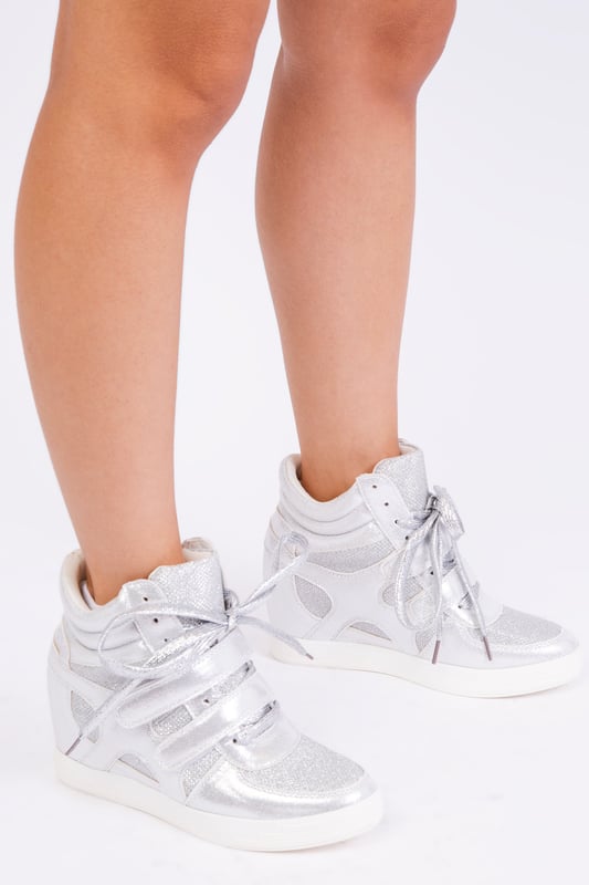Where s That From Womens Hitop Wedge Trainers With A Front Lace Up