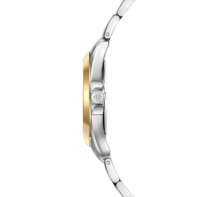 Are you looking for a clock with a timeless design, combined with excellent quality? Then this timepiece of the Rhodenwald & Sons brand is a good choice: the watch manufacturer stands for stylish and sustainable masterpieces for all generations. The women's model convinces with a reserved dial, minimalist line indices, Arabic numbers, minuteery and luminiscant staff. The robust stainless steel housing and a suitable link bracelet made of partially yellow-gold stainless steel rely on the trendy bicolor look. A long-lasting quartz clock, a screwed housing floor and waterproof up to 10 ATM complete the premium equipment.