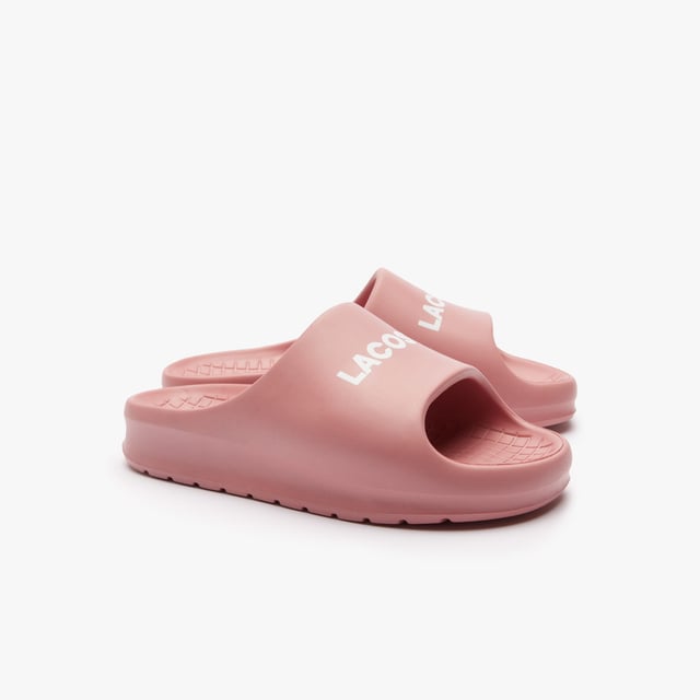 Lacoste Women's White And Pink Lacoste Sliders Lacoste Serve