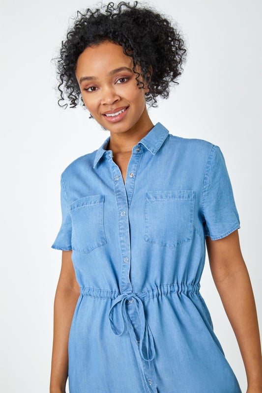white christmas dresses Romana Tie Front Mini Dress - Dark Denim main image 1