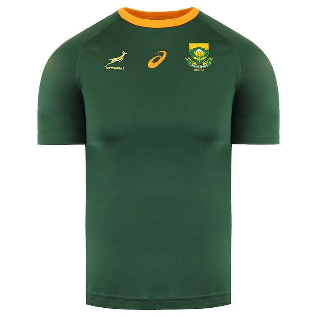 Get your young rugby fan ready for game day with the Asics South Africa Rugby Springboks Short Sleeve Crew Neck Kids T-Shirt 2114A098 300. This t-shirt is the perfect way for them to show their support for the Springboks, the iconic rugby team of South Africa.

Designed with the official Springboks logo prominently displayed on the front, this t-shirt allows your little one to proudly represent their favorite team. The crew neck and short sleeves provide a classic and comfortable fit that is perfect for cheering on the Springboks or for casual wear.

Crafted with high-quality materials, this t-shirt ensures durability and comfort. The soft fabric feels gentle against the skin, allowing for all-day comfort. The regular fit provides a relaxed feel, allowing your child to move freely and enjoy the game with ease.

As an officially licensed product, this t-shirt meets the highest standards of quality and authenticity. It is designed to withstand the excitement of game day and can be worn time and time again. Whether your child is watching the match from the stands or playing rugby with friends, this t-shirt lets them proudly display their love for the Springboks.

Equip your young rugby enthusiast with the Asics South Africa Rugby Springboks Short Sleeve Crew Neck Kids T-Shirt 2114A098 300. Let them showcase their team pride and be a part of the Springboks' passionate fan base. With this comfortable and stylish t-shirt, your child will be ready to support the Springboks in true rugby fashion.