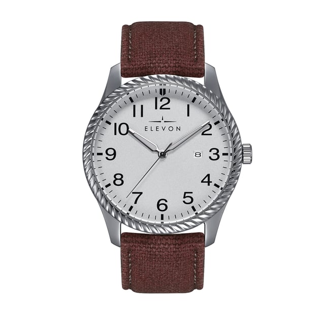 Polished Alloy Case
Japanese Seiko PC21 Quartz Movement
Non-Glare Scratch-Resistant Mineral Crystal
Logo-Engraved Stainless Steel Caseback
Canvas-Overlaid Genuine-Leather Strap
Logo-Engraved Stainless Steel Clasp
Luminous Hands
Date Display
42mm Case Diameter
5ATM Water Resistance