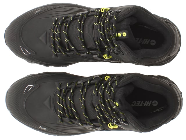 Hi-Tec Mens Walking Boots Fuse Trek Mid Waterproof Lace Up Black. Pu Upper. Textile Lining. Rubber Sole. Footwear Boots.