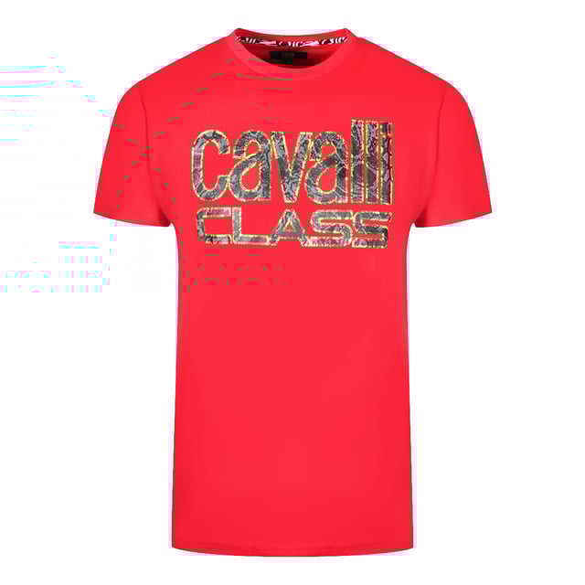 Cavalli Class Snake Skin Logo Red T Shirt