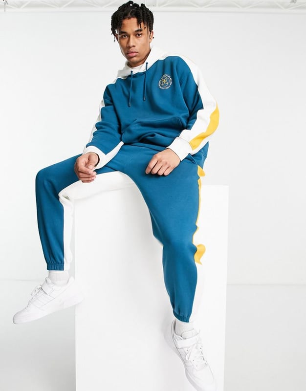 Topman oversized colour block hoodie in teal-Green
