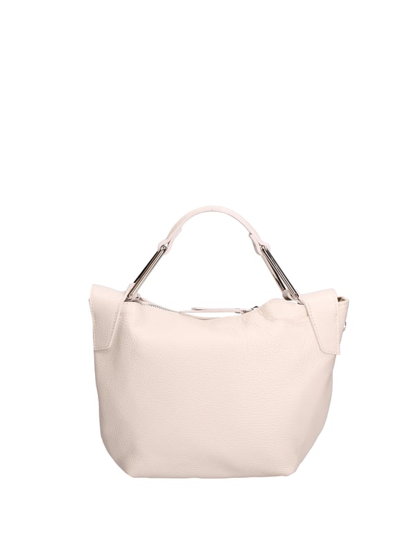 Bolso de mujer. El cierre es con cremallera. Los bolsillos internos son uno con cremallera y otro abierto. Los bolsillos externos son uno frontal con cremallera. La bandolera es ajustable y extraíble en piel. El mango es de cuero. Hay un compartimento interno. El material exterior es piel auténtica tipo dólar. Internamente está forrado en tejido 70% algodón - 30% poliéster. Medidas: 29x20x9 cm. Hecho en Italia