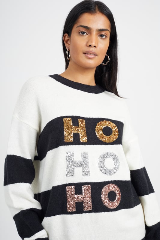 White Sequin Slogan Christmas Jumper